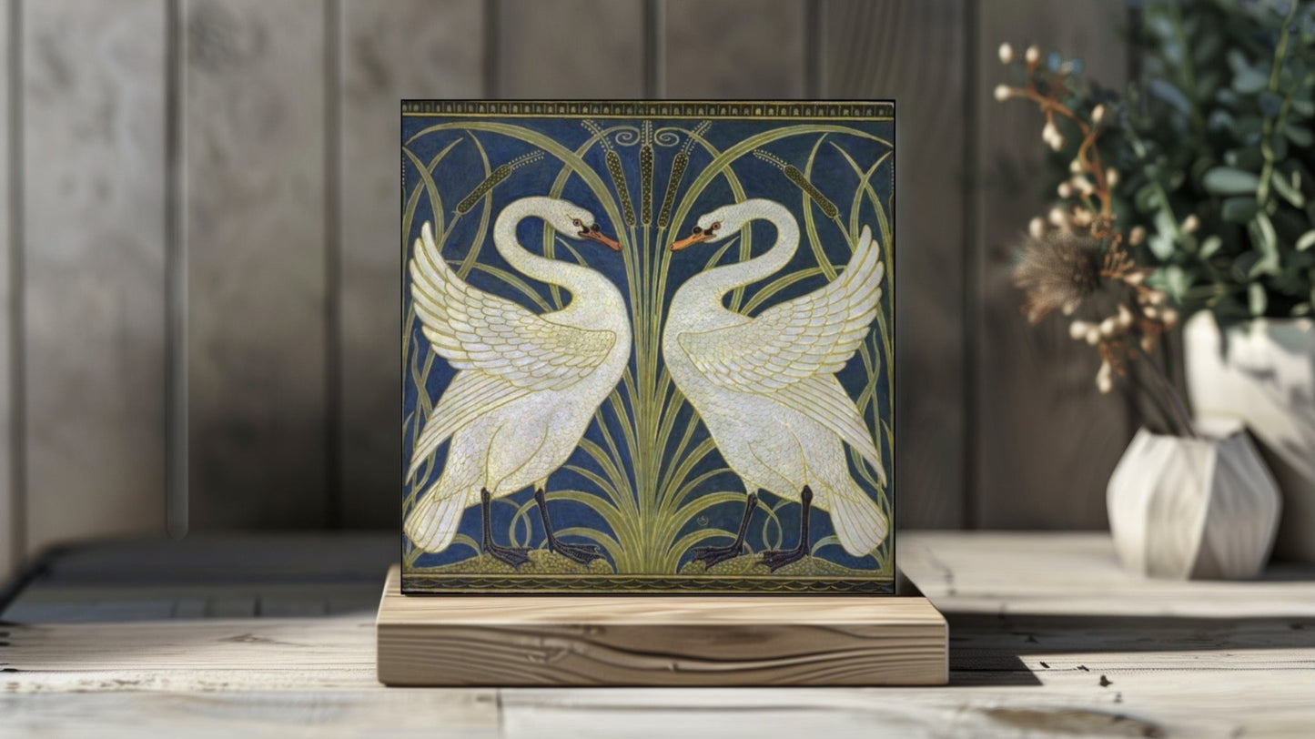 Walter Crane Display Tiles - Swan, Rush and Iris (1875)