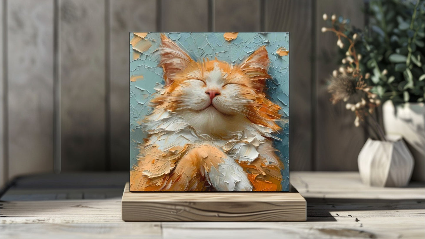 Oil Palette Knife Paintings - Fluffy Cat