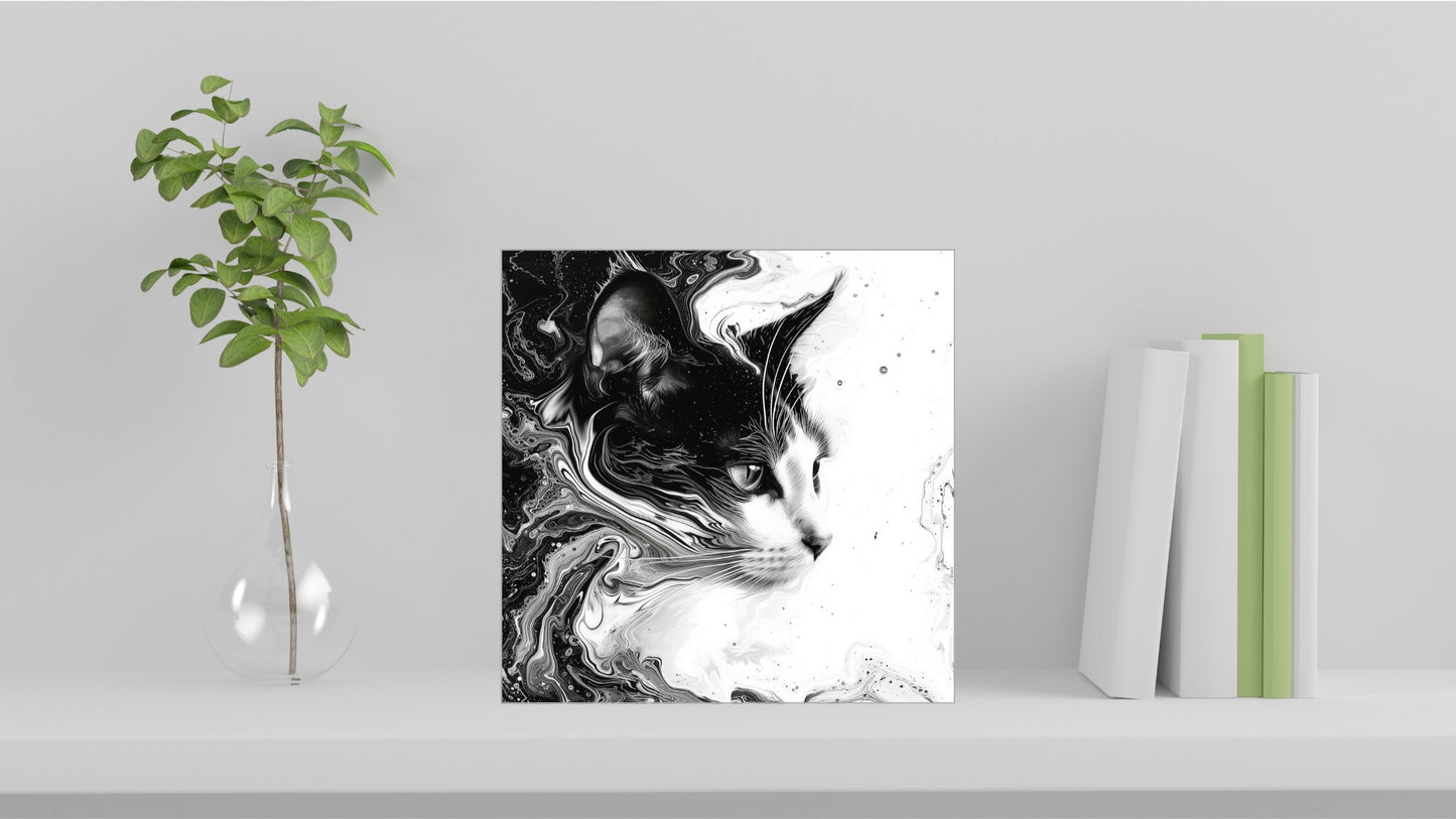 Animal Marbling Portrait Series (Black and White) - Cat