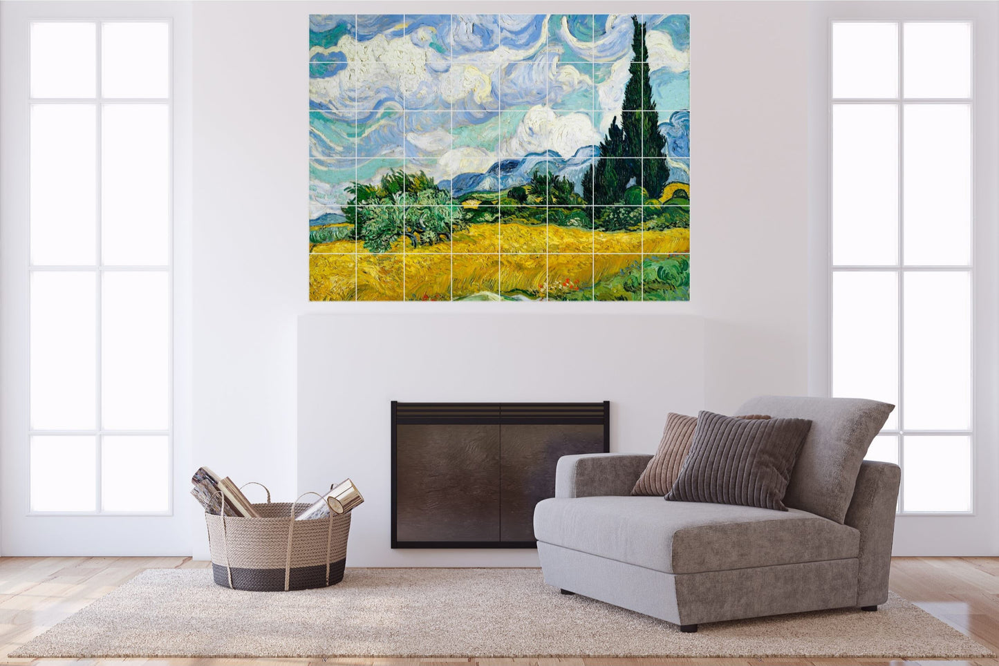 Vincent van Gogh Original Art Murals - Wheat Field with Cypresses (1889)