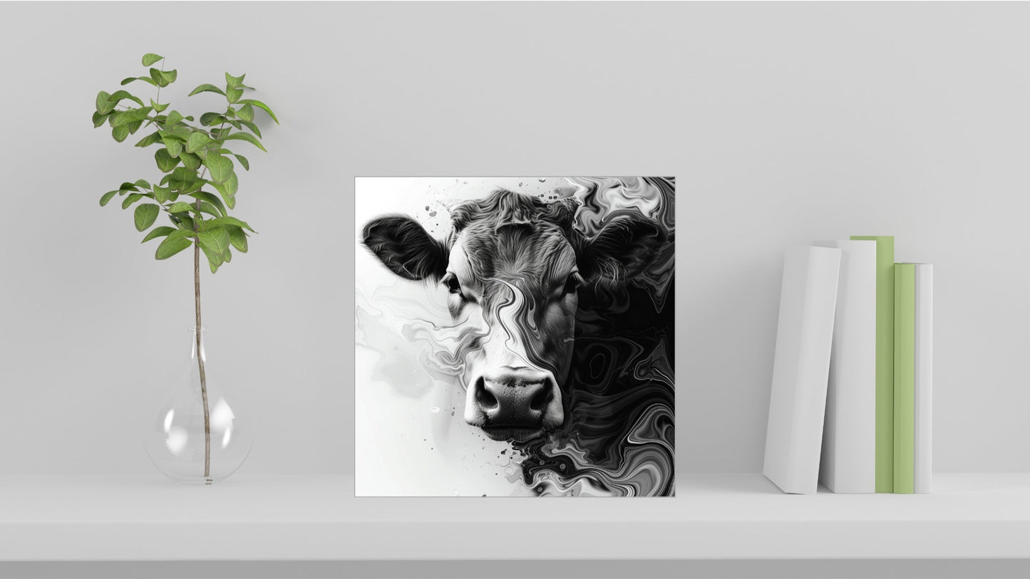 Animal Marbling Portrait Series (Black and White) - Cow