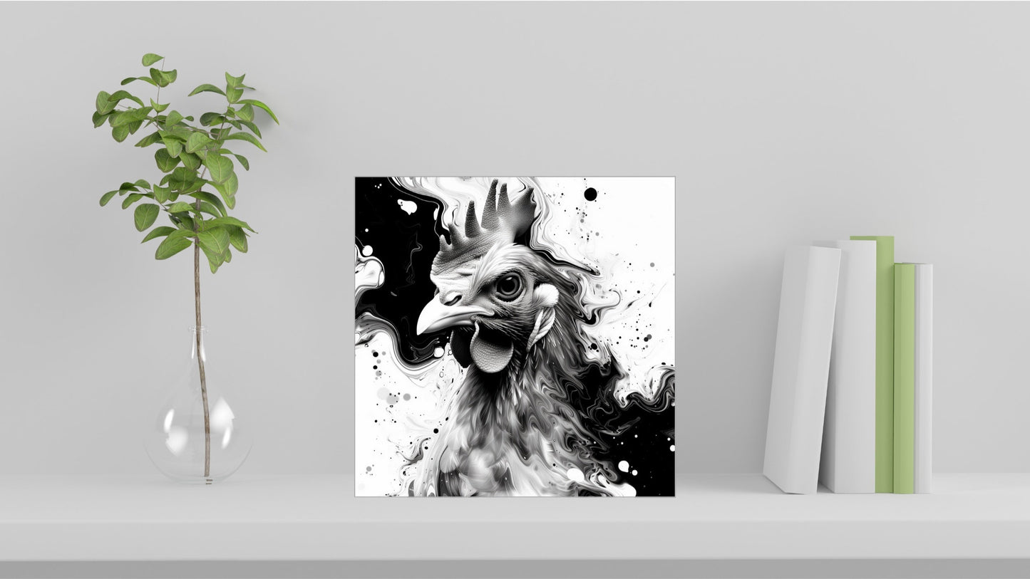 Animal Marbling Portrait Series (Black and White) - Chicken