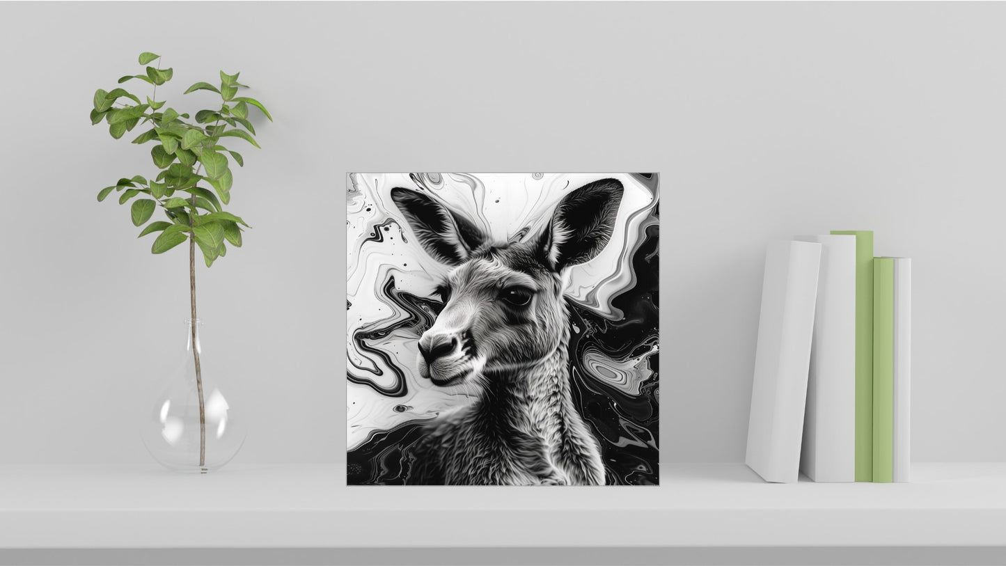 Animal Marbling Portrait Series (Black and White) - Kangaroo