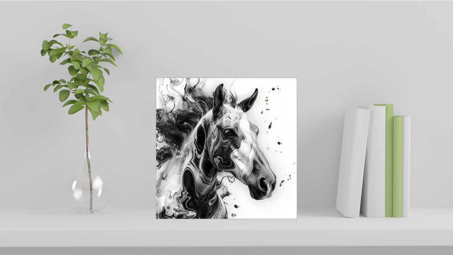Animal Marbling Portrait Series (Black and White) - Horse