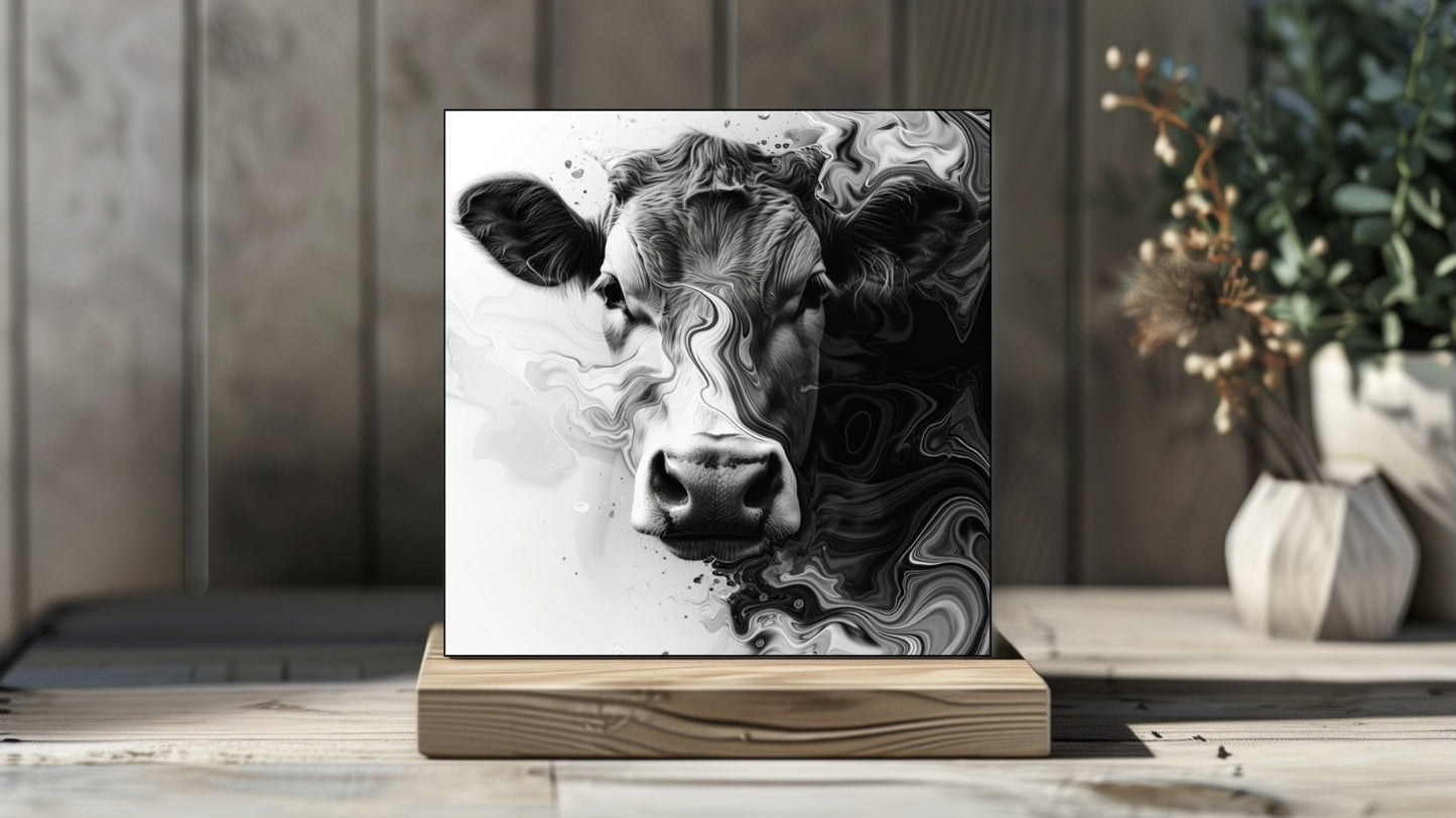 Animal Marbling Portrait Series (Black and White) - Cow