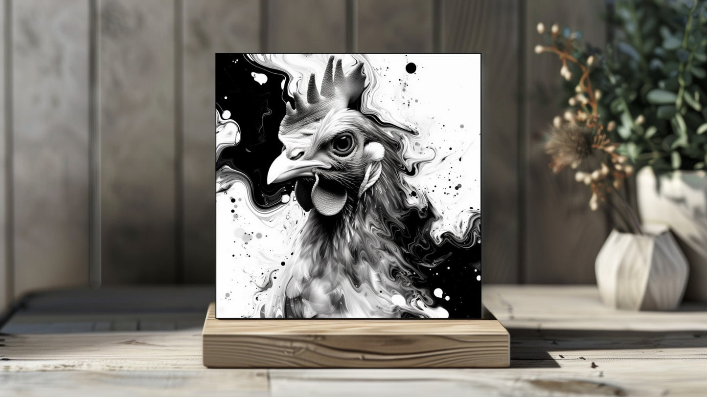 Animal Marbling Portrait Series (Black and White) - Chicken