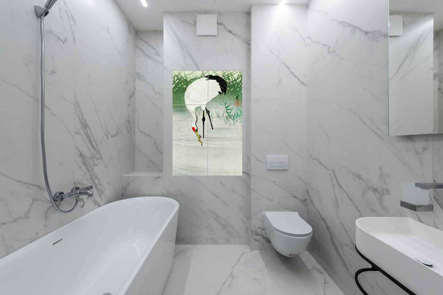 Ohara Koson Original Art Murals - Fishing Crane In Shallow Water (1900-1930)