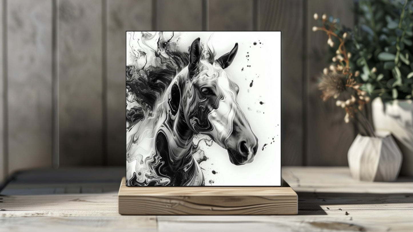 Animal Marbling Portrait Series (Black and White) - Horse