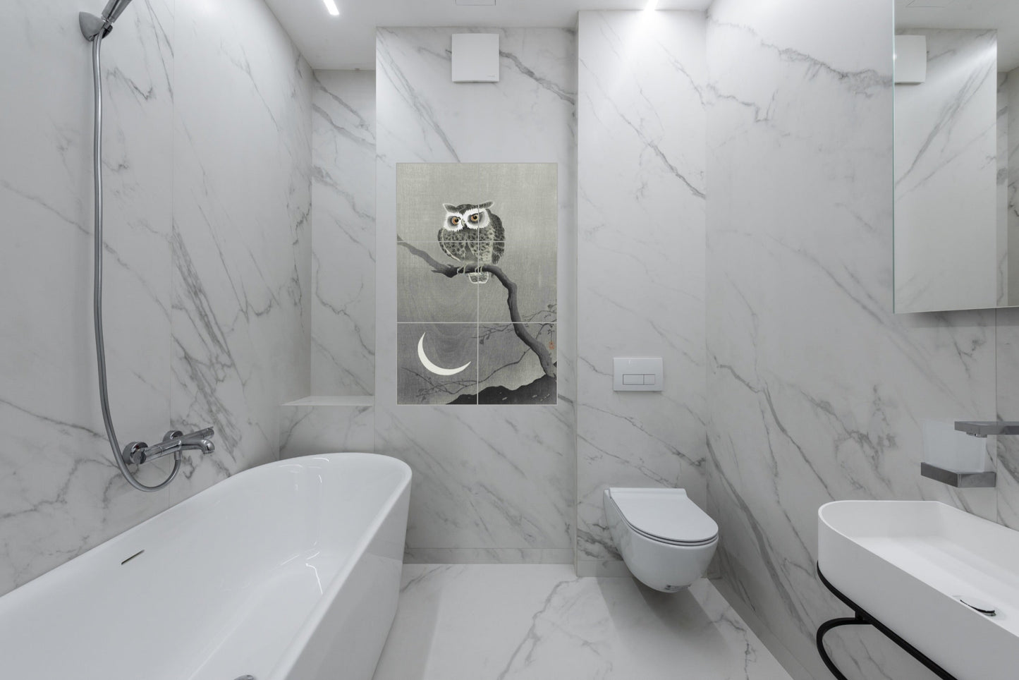 Ohara Koson Original Art Murals - Long-eared Owl on Bare Tree Branch (1900-1930)