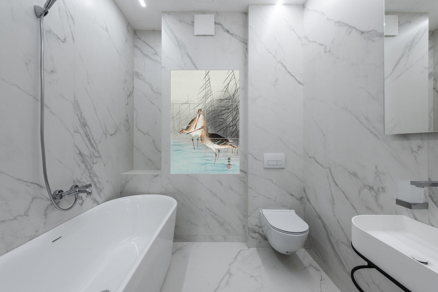 Ohara Koson Original Art Murals - Two Bar-tailed Godwits, (1930)