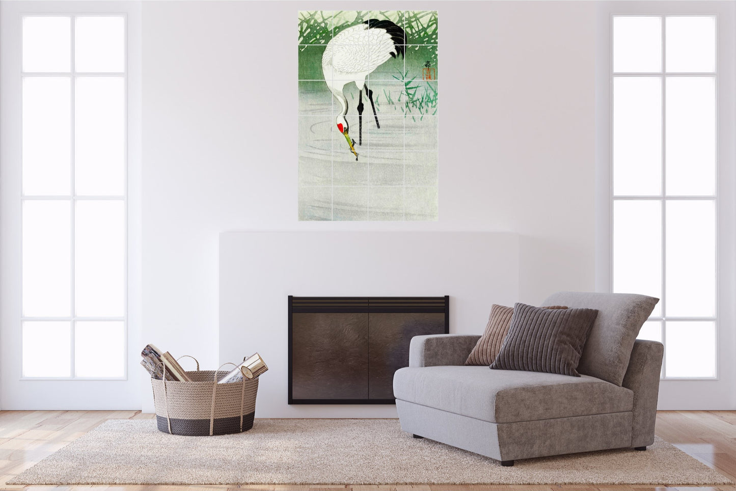 Ohara Koson Original Art Murals - Fishing Crane In Shallow Water (1900-1930)