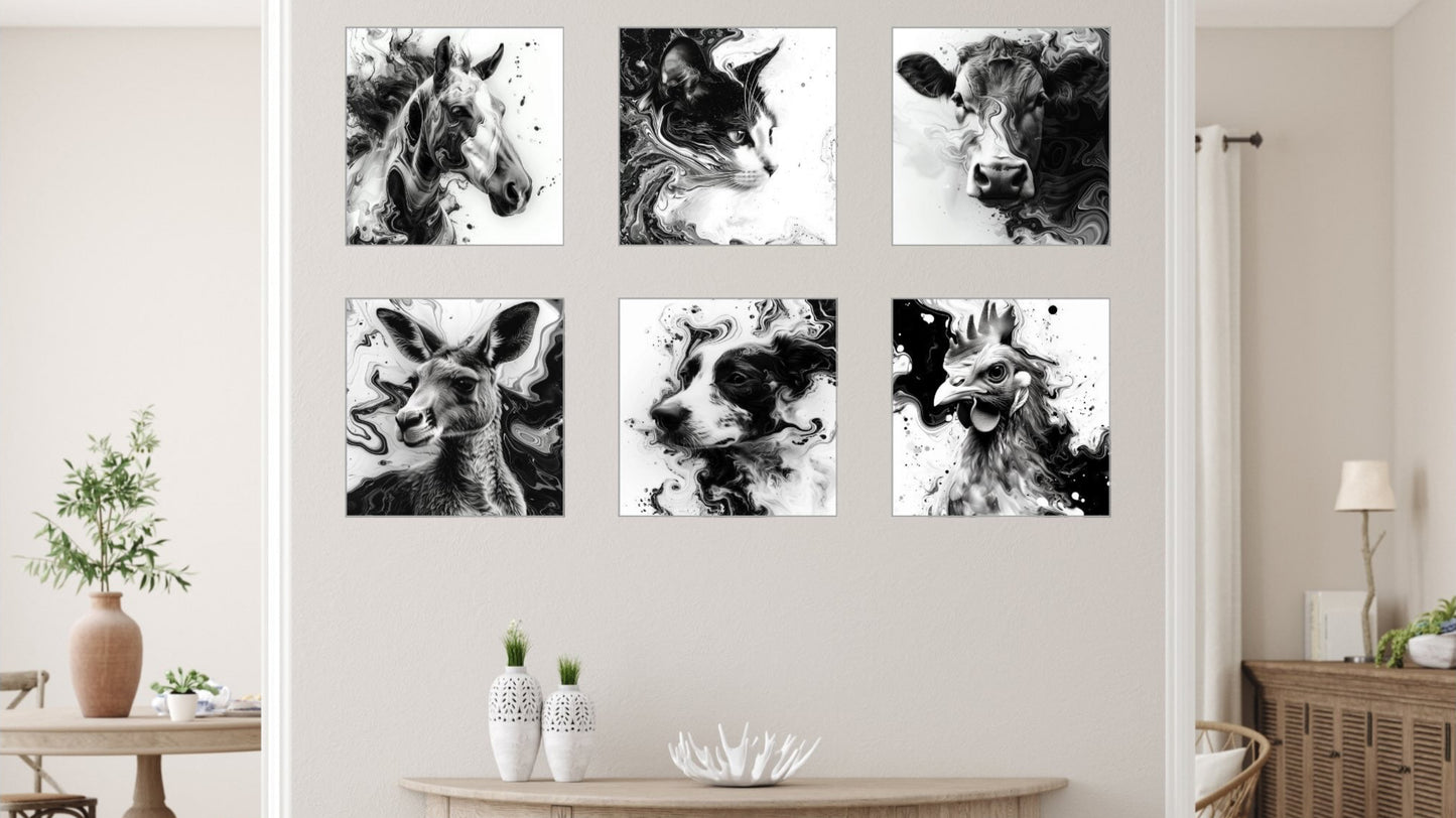 Animal Marbling Portrait Series (Black and White) - The Complete Collection (Set of 6)