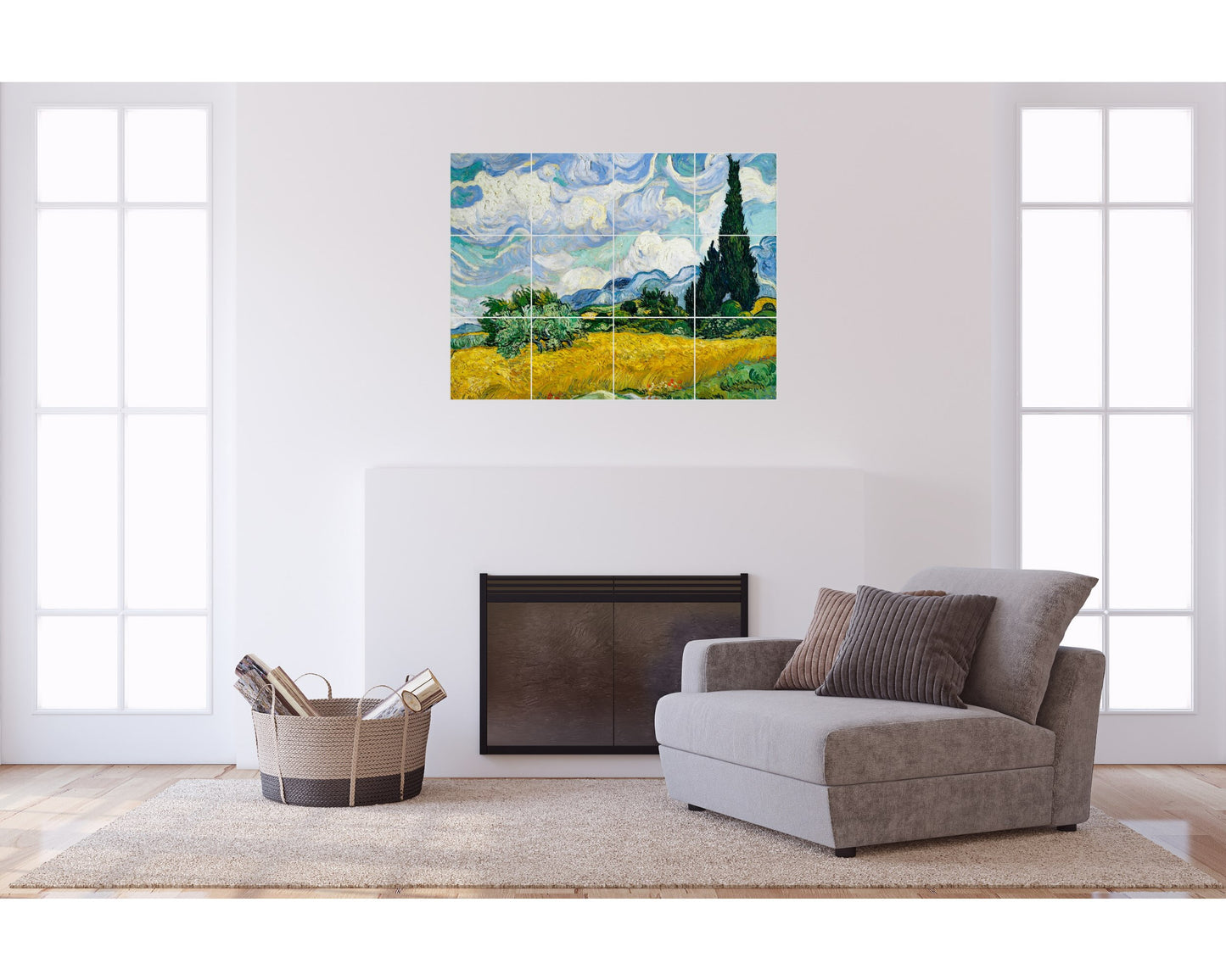 Vincent van Gogh Original Art Murals - Wheat Field with Cypresses (1889)