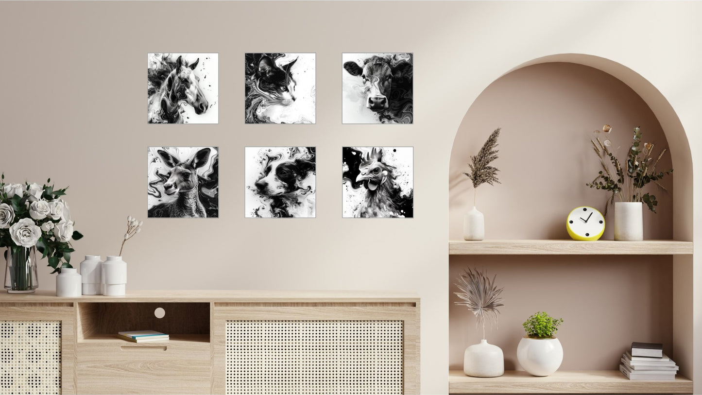 Animal Marbling Portrait Series (Black and White) - The Complete Collection (Set of 6)