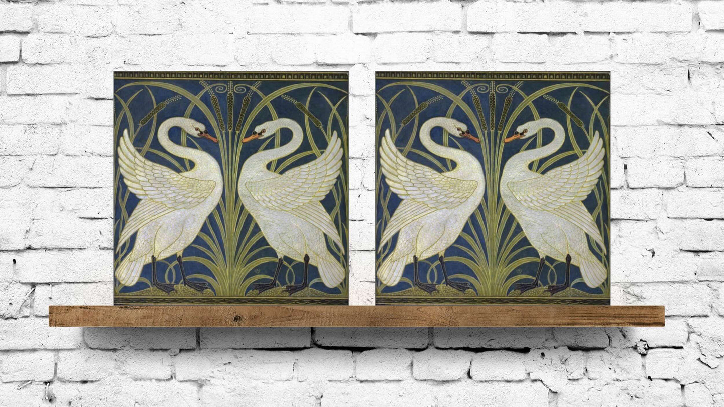 Walter Crane Display Tiles - Swan, Rush and Iris (Set of 2)