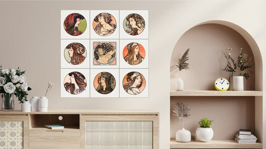 Alphonse Mucha Display Tiles - Stained Glass Window for the Facade of the Fouquet Boutique (1899) - The Complete Collection