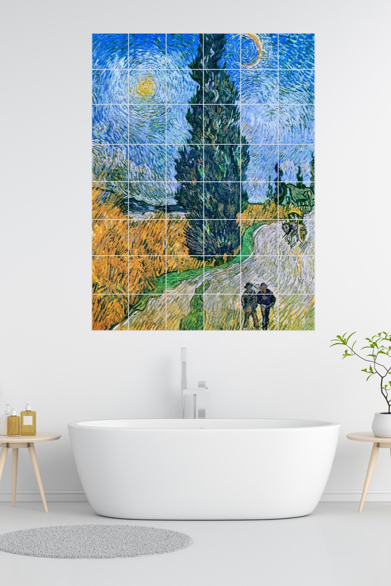 Vincent van Gogh Original Art Murals - Road with Cypress and Star (1890)