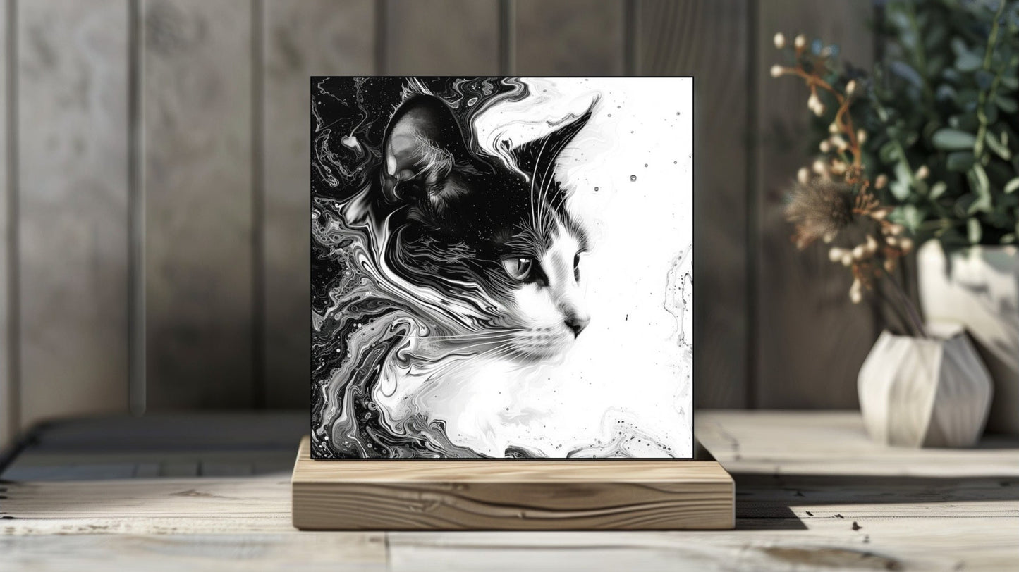 Animal Marbling Portrait Series (Black and White) - Cat