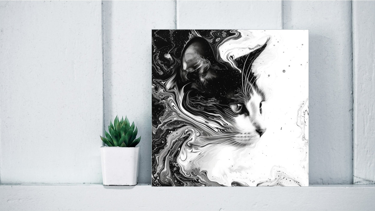Animal Marbling Portrait Series (Black and White) - Cat