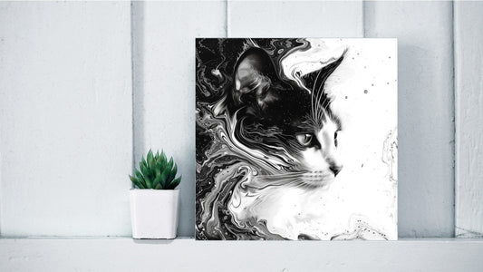 Animal Marbling Portrait Series (Black and White) - Cat