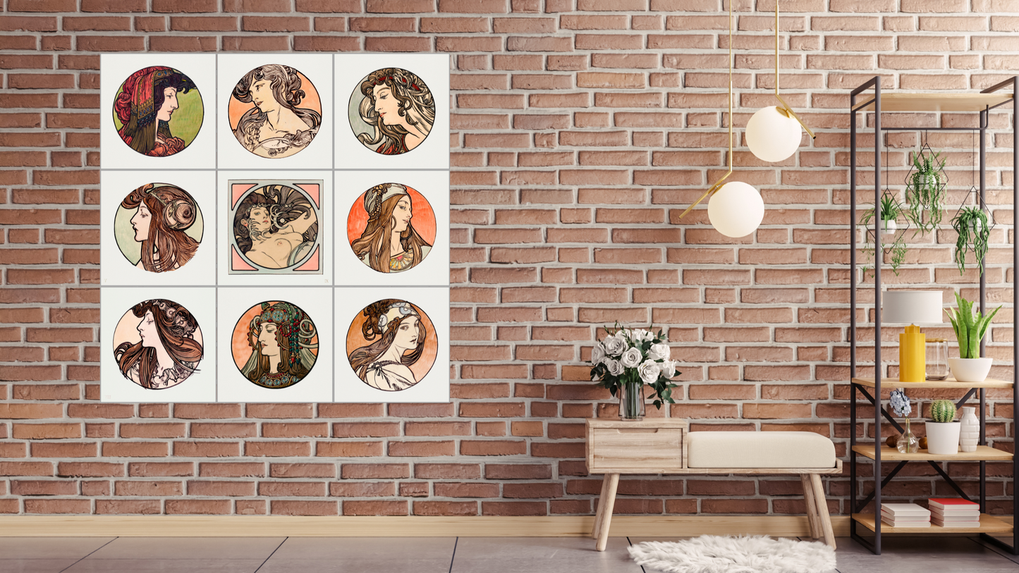 Alphonse Mucha Display Tiles - Stained Glass Window for the Facade of the Fouquet Boutique (1899) - The Complete Collection