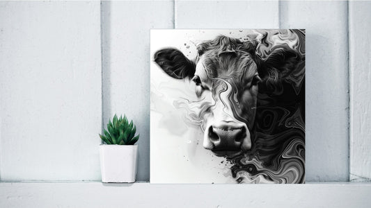 Animal Marbling Portrait Series (Black and White) - Cow