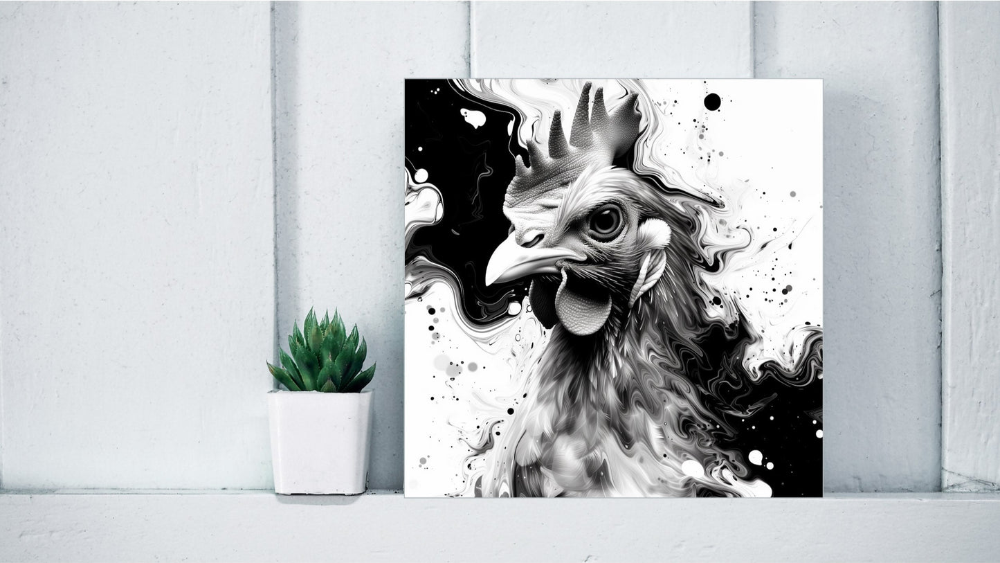 Animal Marbling Portrait Series (Black and White) - Chicken