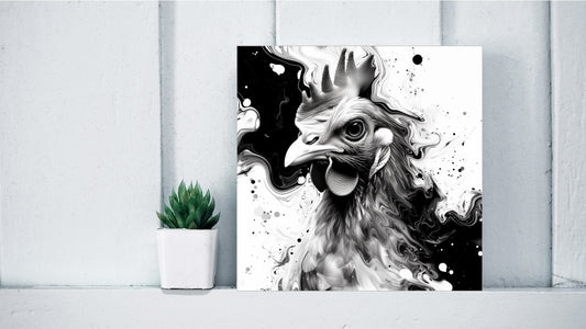 Animal Marbling Portrait Series (Black and White) - Chicken