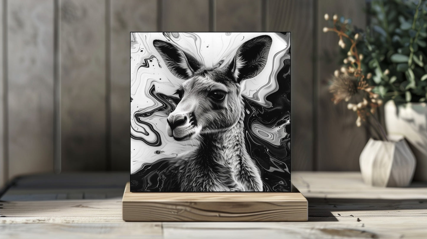 Animal Marbling Portrait Series (Black and White) - Kangaroo