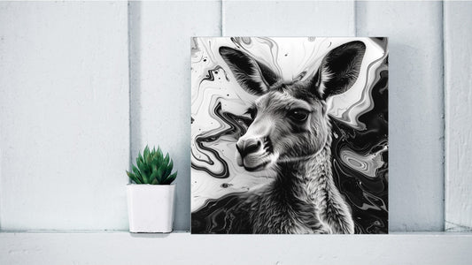 Animal Marbling Portrait Series (Black and White) - Kangaroo