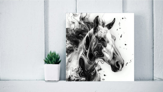 Animal Marbling Portrait Series (Black and White) - Horse