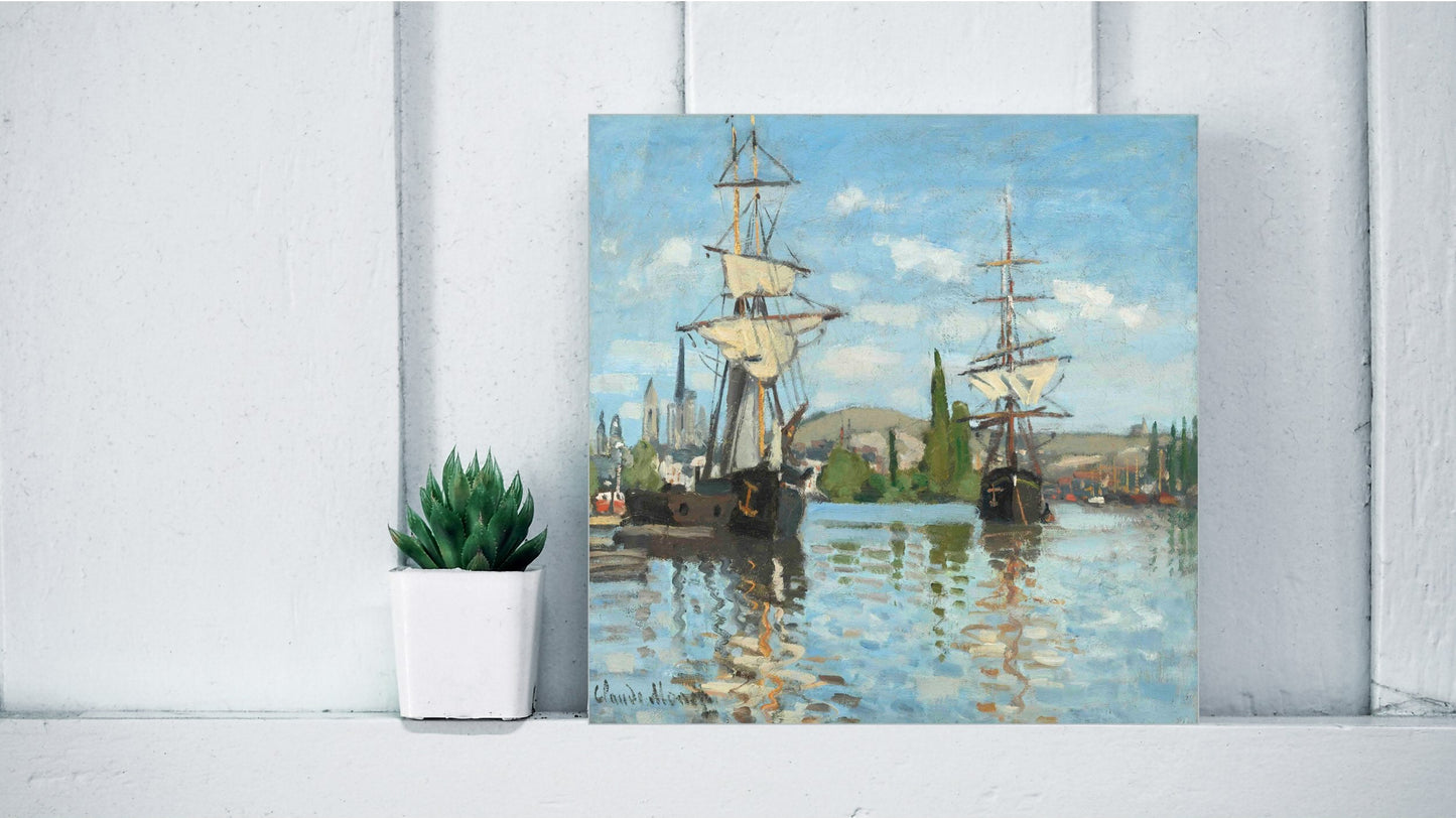 Claude Monet Display Tiles - Ships Riding on the Seine at Rouen (1872–1873)