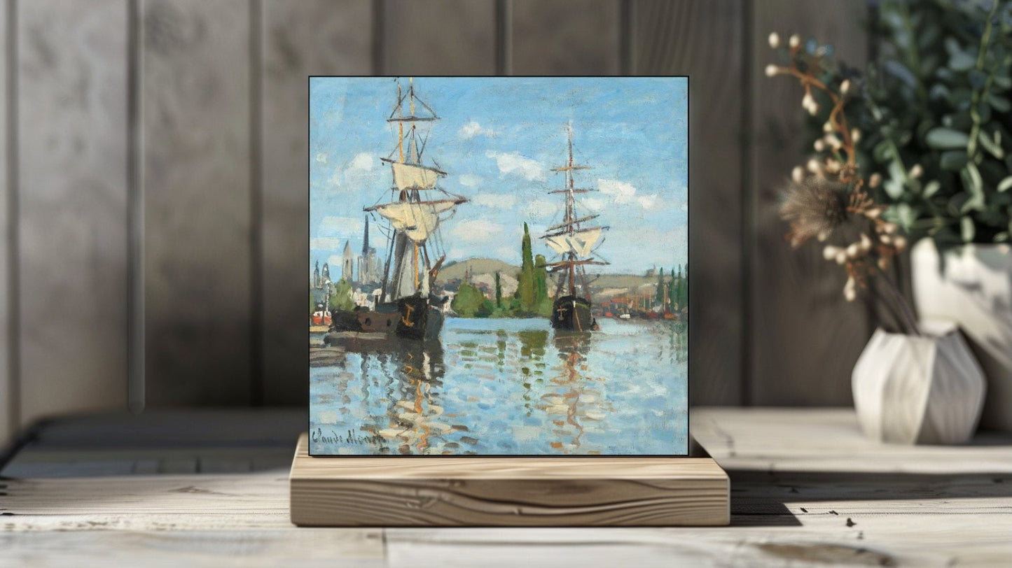 Claude Monet Display Tiles - Ships Riding on the Seine at Rouen (1872–1873)