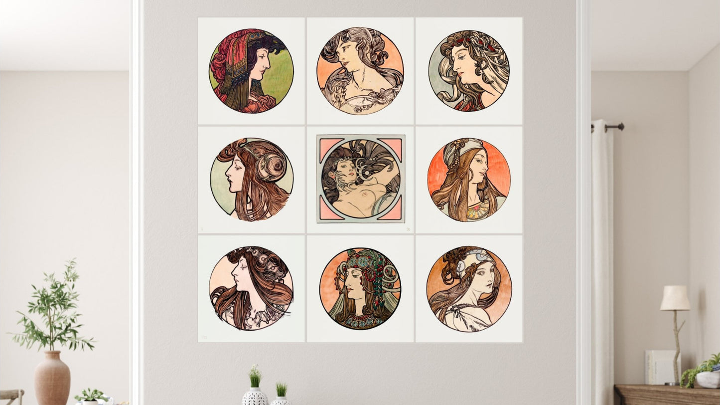 Alphonse Mucha Display Tiles - Stained Glass Window for the Facade of the Fouquet Boutique (1899) - The Complete Collection