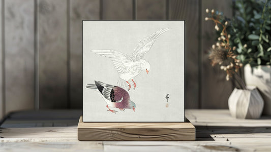 Ohara Koson Display Tiles - Two pigeons (1900 - 1930)
