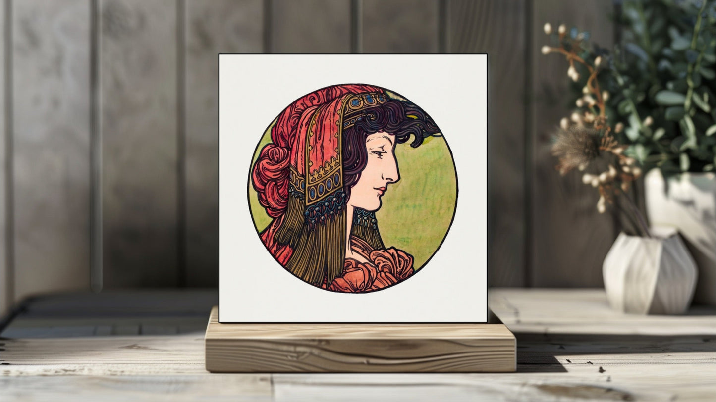 Alphonse Mucha Display Tiles - Stained Glass Window for the Facade of the Fouquet Boutique (1899) [1 of 9]