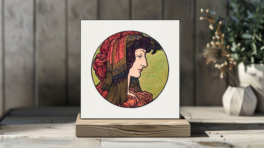 Alphonse Mucha Display Tiles - Stained Glass Window for the Facade of the Fouquet Boutique (1899) [1 of 9]