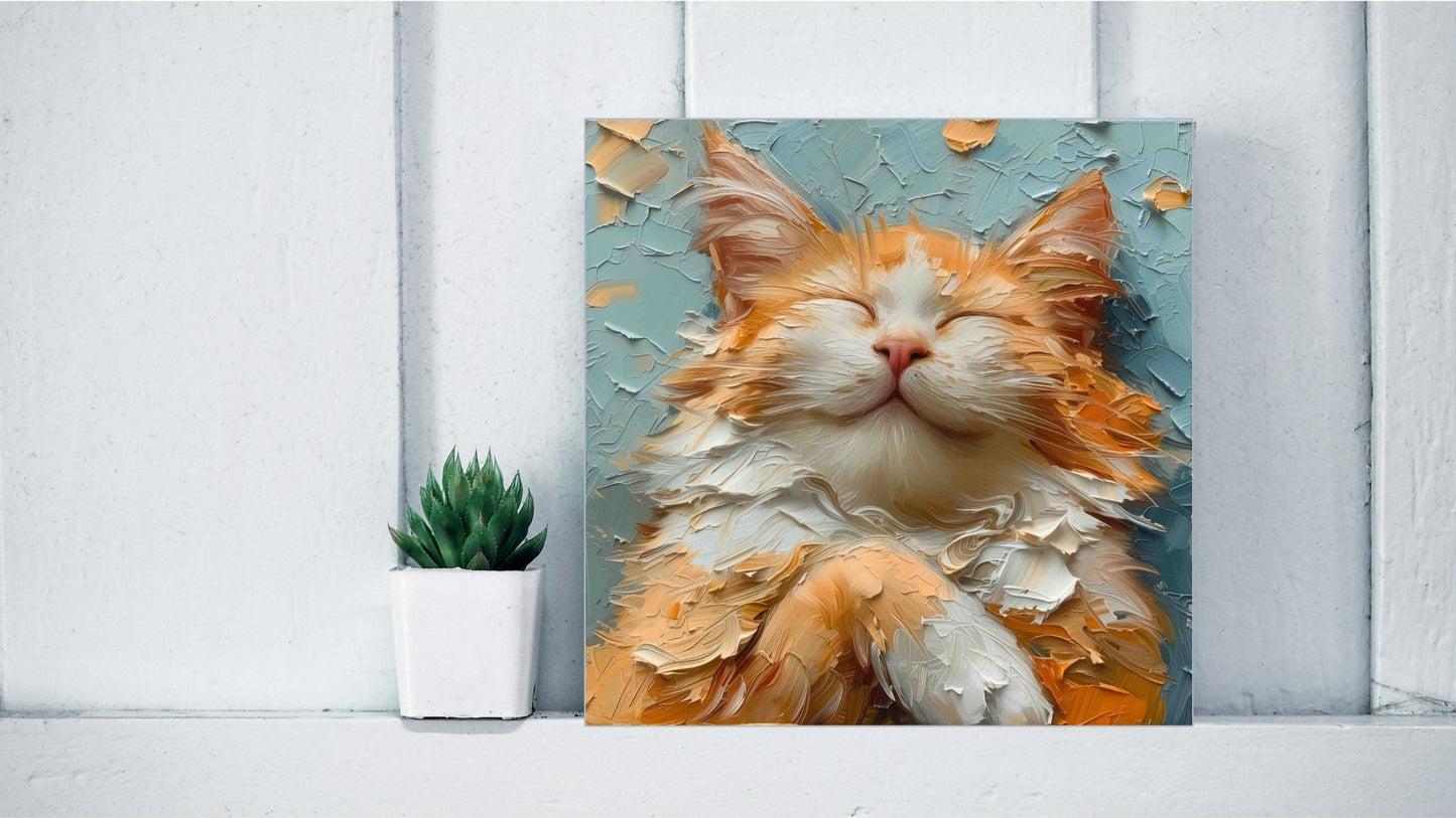 Oil Palette Knife Paintings - Fluffy Cat