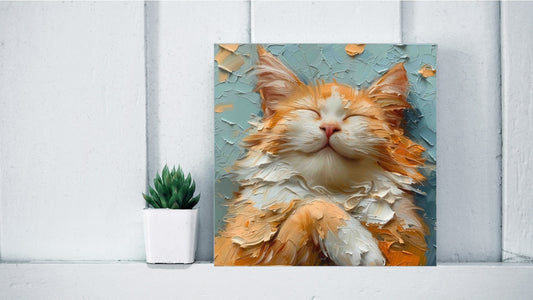 Oil Palette Knife Paintings - Fluffy Cat