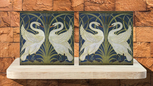 Walter Crane Display Tiles - Swan, Rush and Iris (Set of 2)